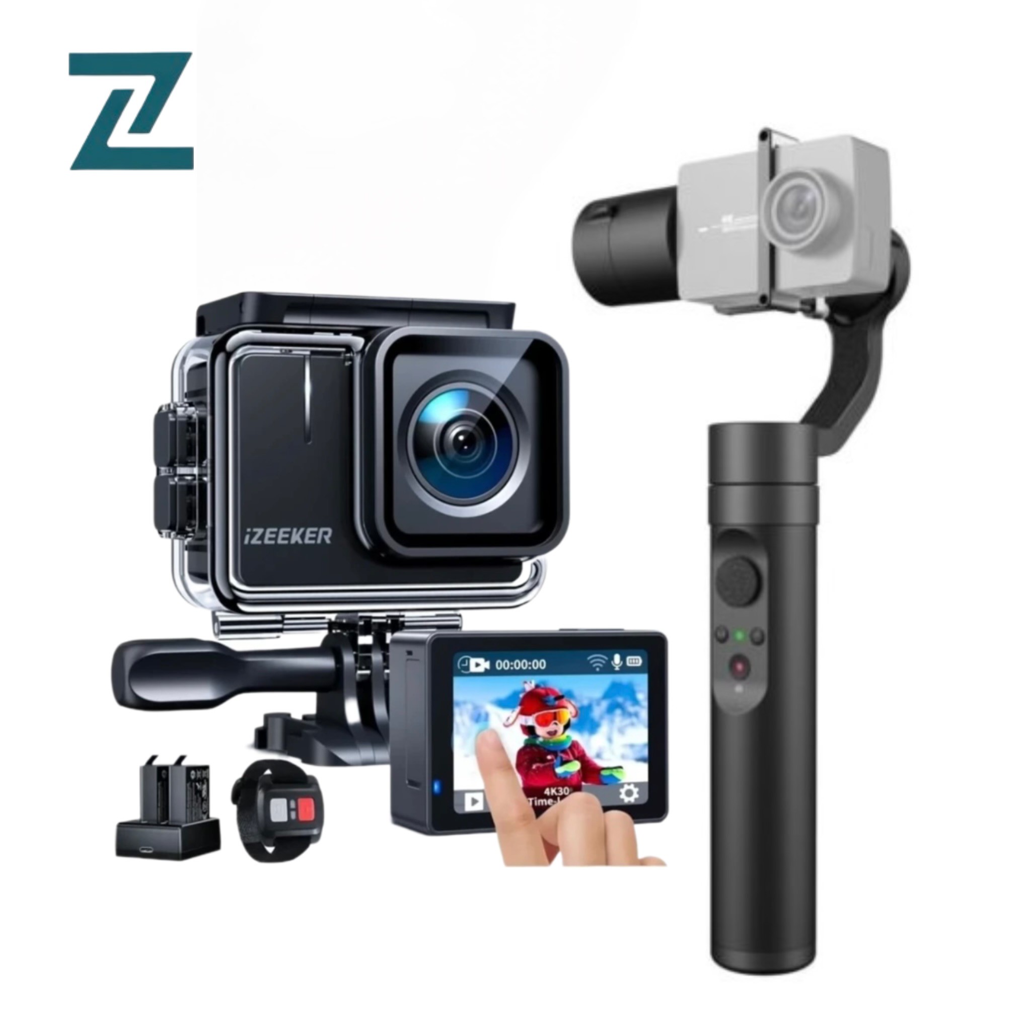 دوربین اکشن ورزشی 4k برند iZEEKER مدل iA100 و گیمبال و لرزشگیر برند YI Action Gimbalجدید