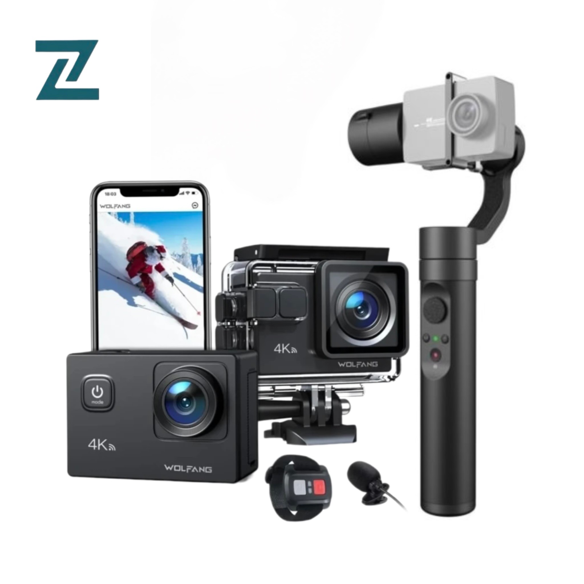 دوربین اکشن 4K ورزشی WOLFANG GA100 با گیمبال و لرزشگیر سه محوره YI Action Gimbalجدید