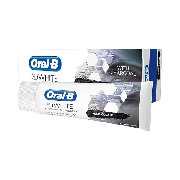 خمیر دندان سفیدکننده اورال-بی مدل 3D whitening therapy intense reiniging حجم 75 میلی لیتر، حاوی فلوراید و عصاره ذغال ...