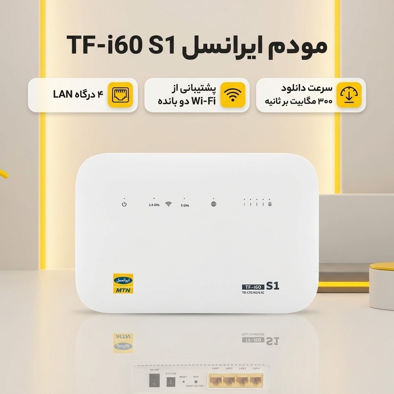 مودم 4GTD-LTE ایرانسل مدل TF-i60 S1 به همراه سیم کارت و 400 گیگابایت اینترنت 6 ماهه