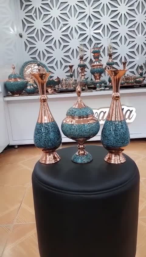 ست گلدان و شکلاتی فیروزه کوبی شده برند پرنسا