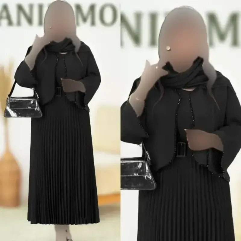 ست کت و سارافون زنانه جنس کت مازراتی و سارافون کرپ اندونزی رنگ مشکی فری سایزجدید