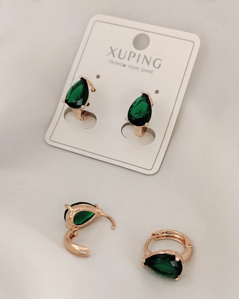 گوشواره حلقه ای نگین اشکی ژوپینگ