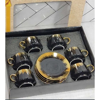 ست قهوه خوری چینی مشکی طلایی حاشیه دار بلینا