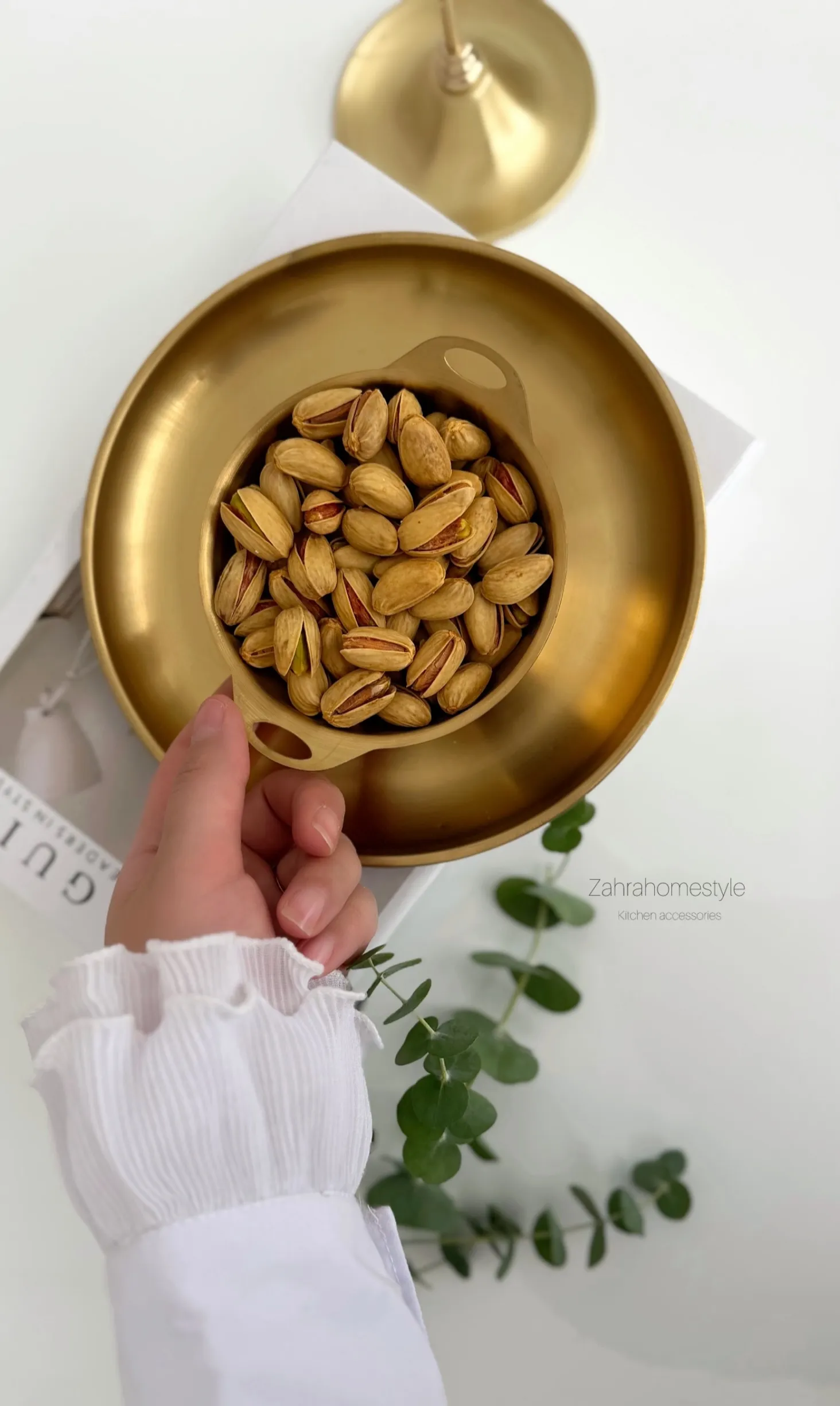 کاسه دو دسته استیل طلایی آجیلجدید