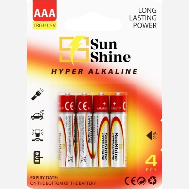 باتری آلکالاین نیم قلمی 4 عددی sun shineجدید