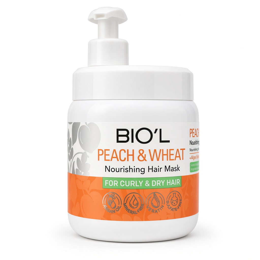 ماسک تقویت کننده مو بیول مدل Peach And Wheat مناسب برای موهای فر و خشک حجم 500 میلی لیتر