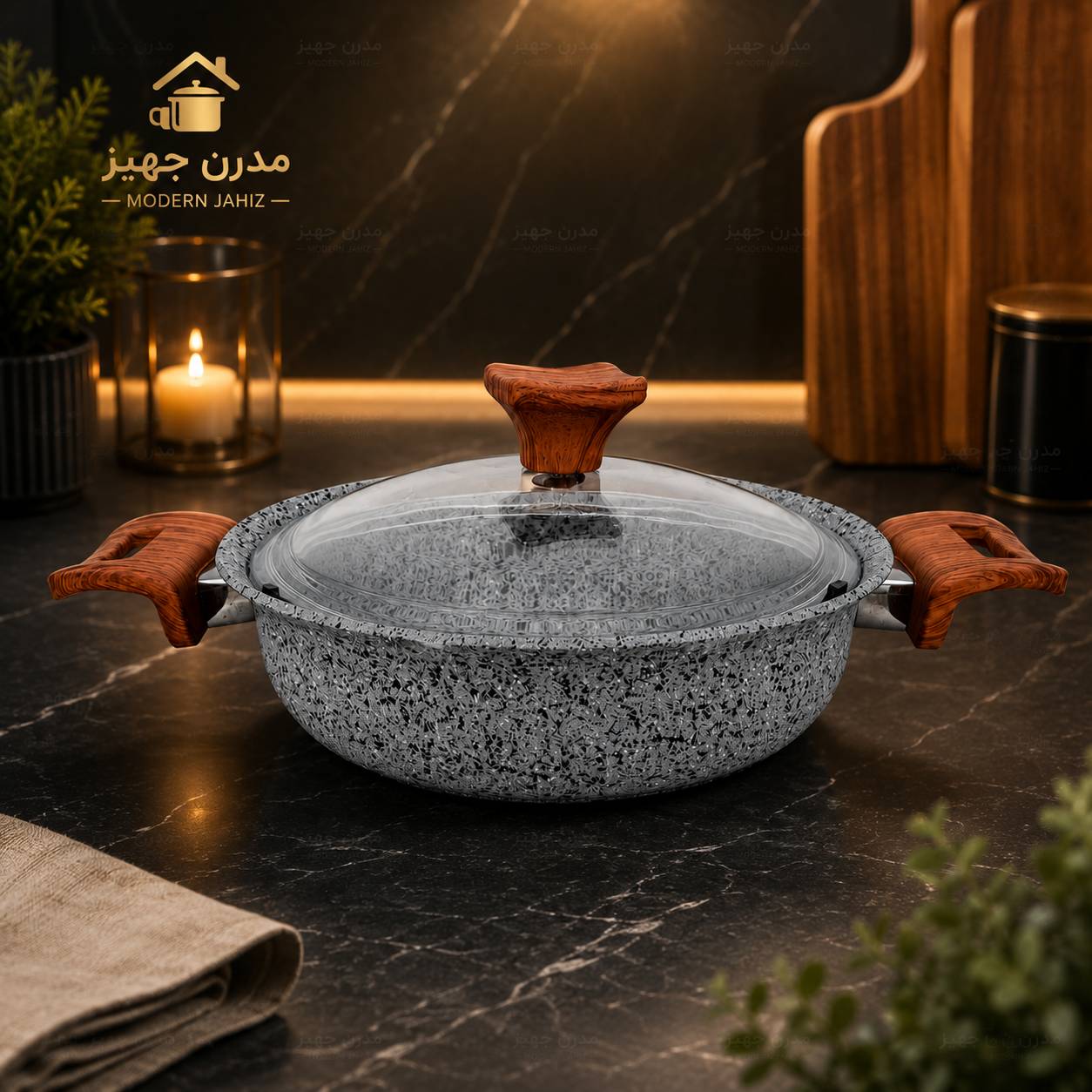 ماهیتابه چدن گرانیتی هاناتک مدل ونیز سایز 20 رنگ کرم