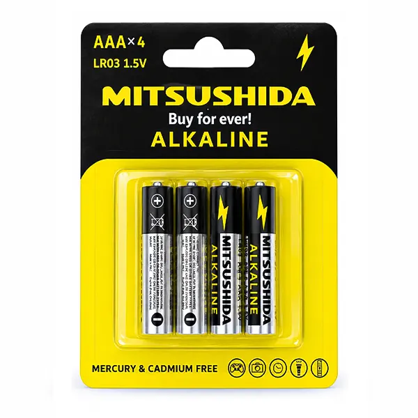 باتری نیم‌قلمی آلکالاین میتسوشیدا (Mitsushida) مدل LR03 بسته ۴ عددیجدید
