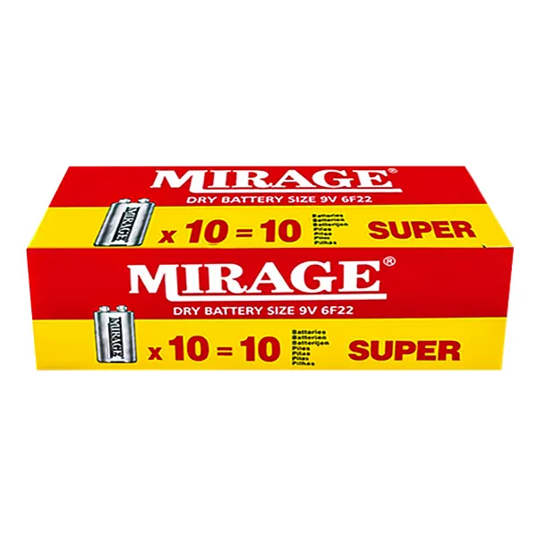 باتری کتابی ۹ ولت میراژ (Mirage) مدل 6F22 - بسته ۱۰ عددی (شیرینک)جدید