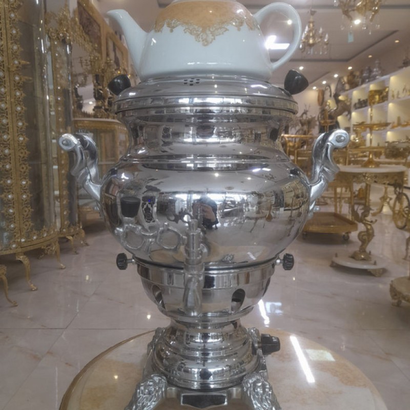 سماور گازی نقره ایی ساده با قوری