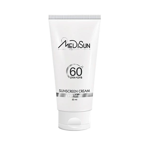کرم ضد آفتاب بی رنگ آقایان مدیسان مدل SPF 60 مناسب انواع پوست حجم 50 میلی لیتر