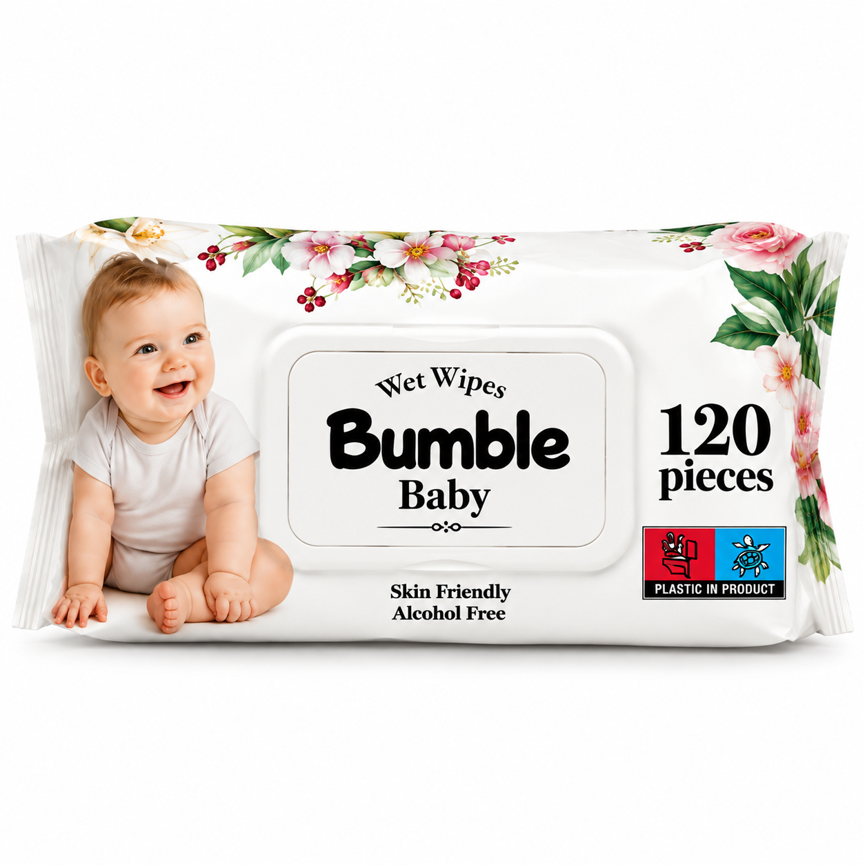 دستمال مرطوب کودک بامبل 120 عددی | مدل Baby بدون الکل