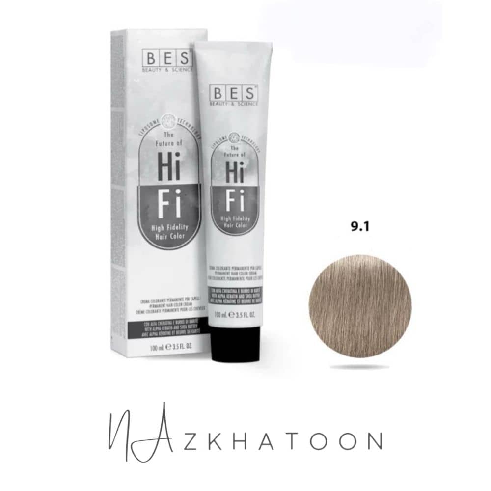 رنگ موی 100 میل بس BES سری ASH شماره 9/1 بلوند خیلی روشن دودی (خاکستری)