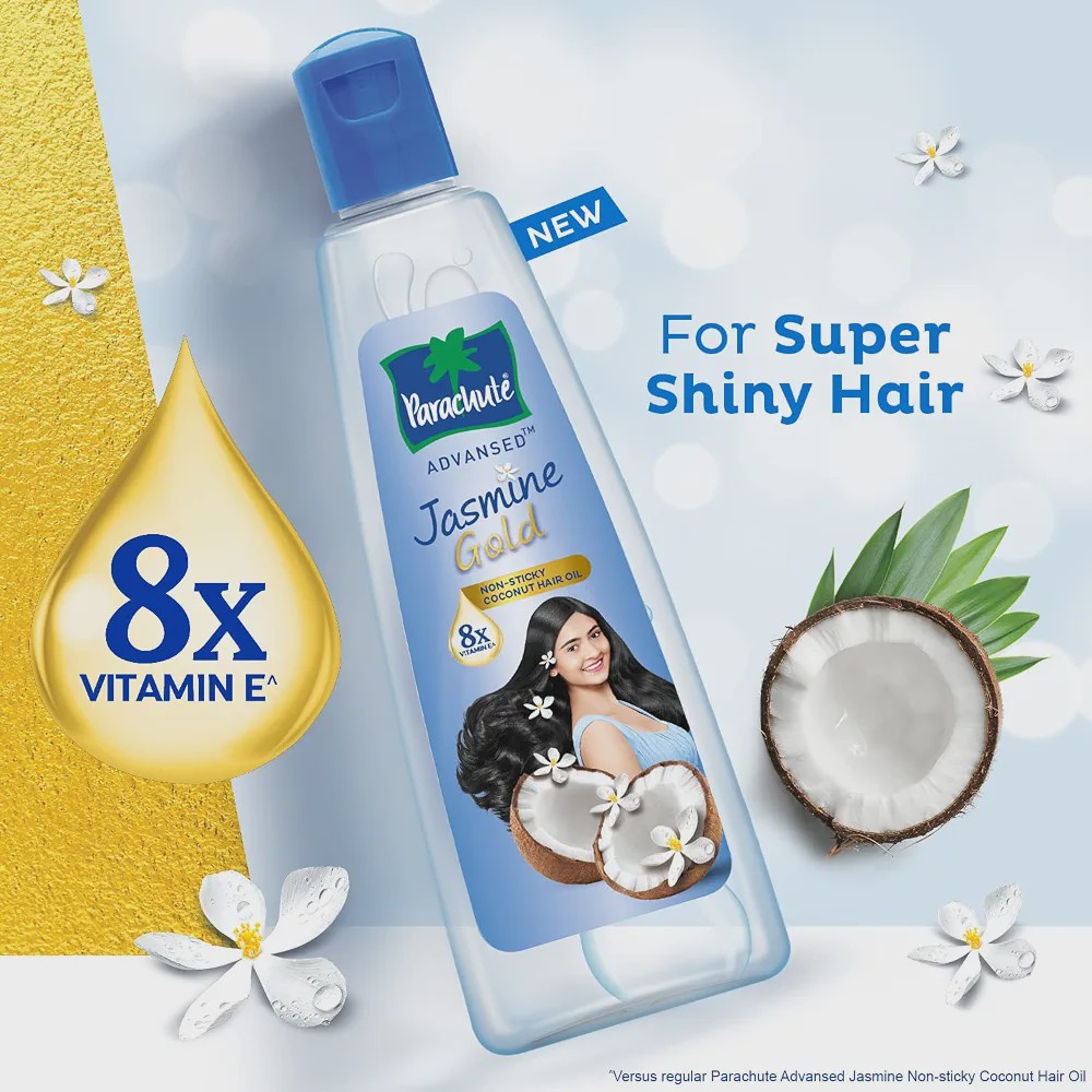 روغن نارگیل و یاسمن موی پاراشوت ادونسد (Parachute Advansed) مدل Jasmine Gold، حاوی ویتامین E