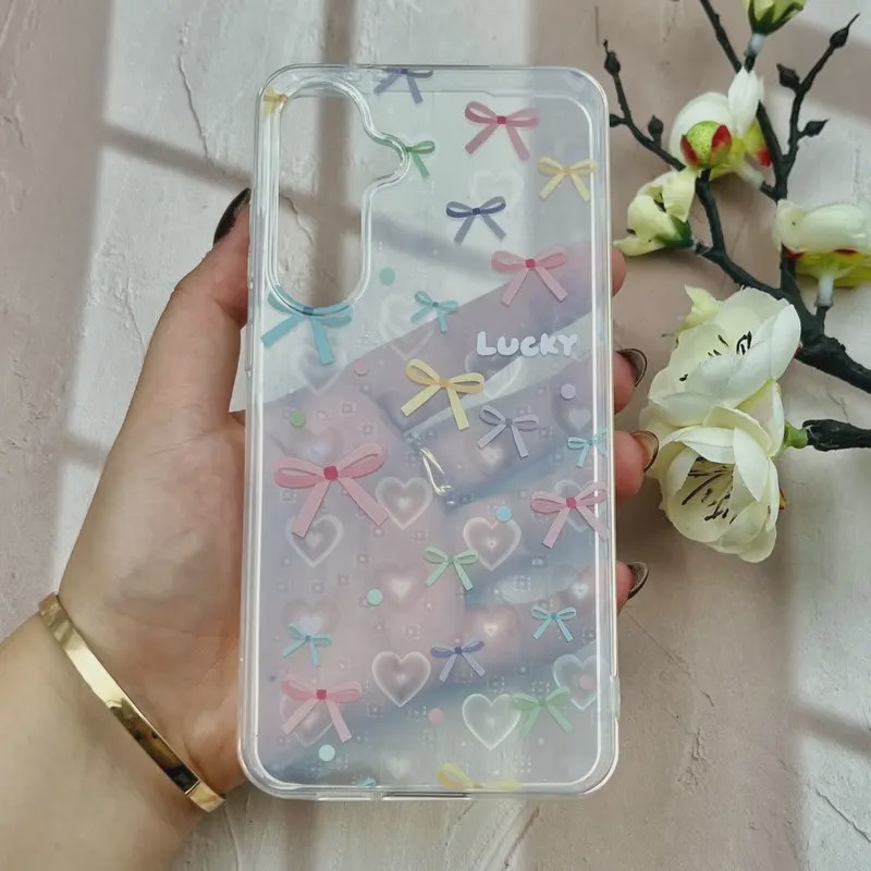 قاب گوشی Galaxy S24 FE سامسونگ طلقی شفاف هولوگرامی طرح سه بعدی قلبی پاپیون کد E10-104466