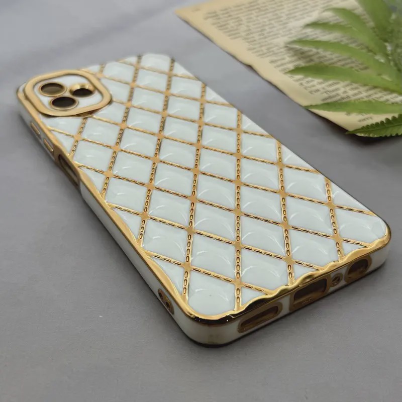 قاب گوشی Galaxy A04 - Galaxy M13 5G سامسونگ ژله ای مای کیس گلد لاین لوزی دور طلایی محافظ لنز دار سفید کد E18-154190