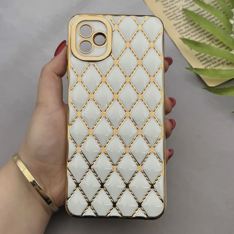قاب گوشی Galaxy A04 - Galaxy M13 5G سامسونگ ژله ای مای کیس گلد لاین لوزی دور طلایی محافظ لنز دار سفید کد E18-154190
