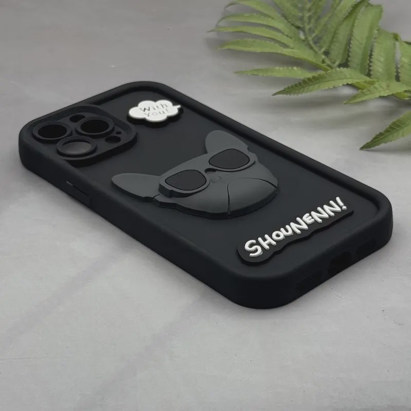 قاب گوشی iPhone 12 Pro Max آیفون سیلیکونی Solid عروسکی برجسته سگ بولداگ جنتلمن مشکی کد E39-181112