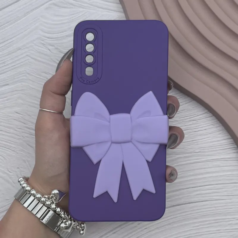 قاب گوشی Galaxy A30S - A50S - A50 سامسونگ سیلیکونی بنفش پاپیون دار محافظ لنز دار کد E22-1000161