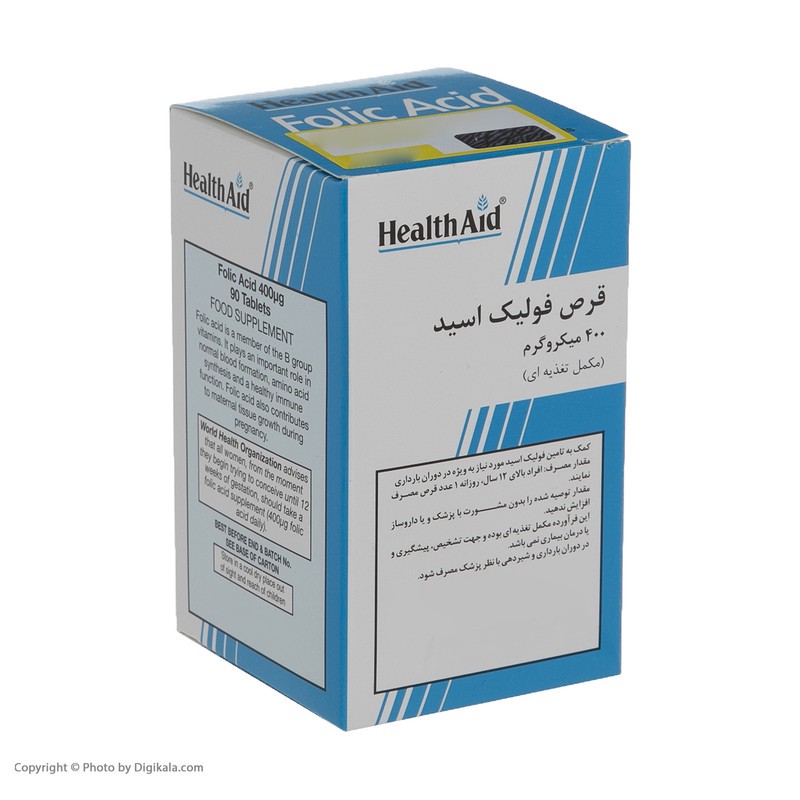 قرص فولیک اسید 400 میکروگرمی هلث اید بسته 90 عددیجدید