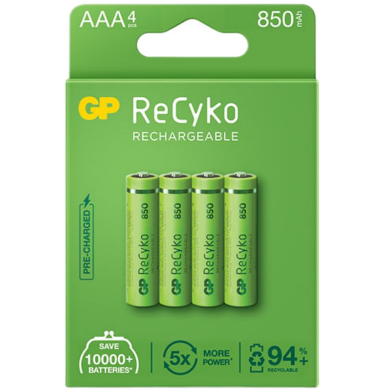 باتری نیم قلمی قابل شارژ جی پی مدل Rechargeable Recyko 850 بسته چهار عددیجدید