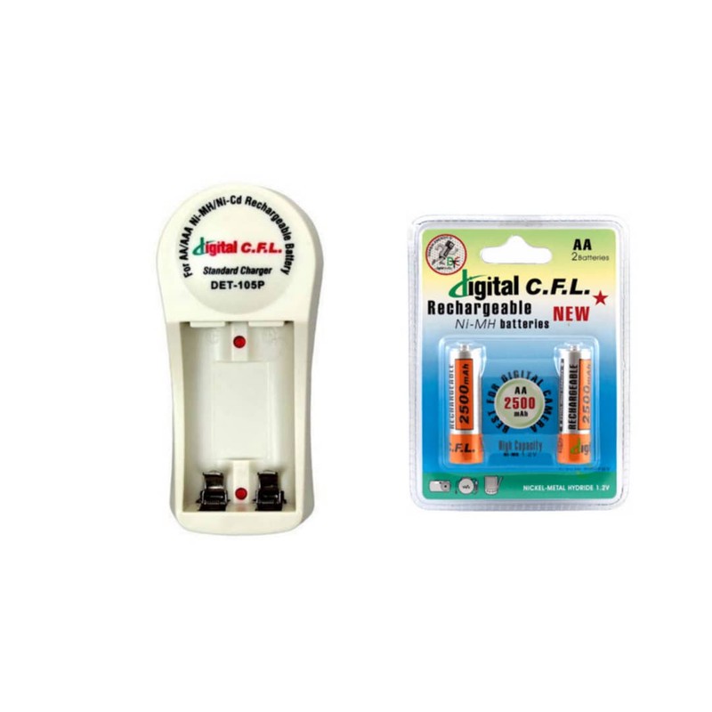 شارژر باتری سی.اف.ال مدل DET-105P به همراه باتری قلمی قابل شارژ بسته 2 عددی کپیجدید