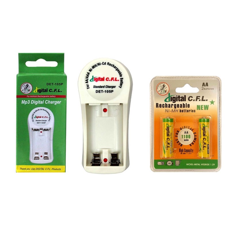 شارژر باتری دیجیتال سی.اف.ال مدل DET-105P به همراه بسته 2 عددی باتری قلمی شارژی C F L 1100mAhجدید
