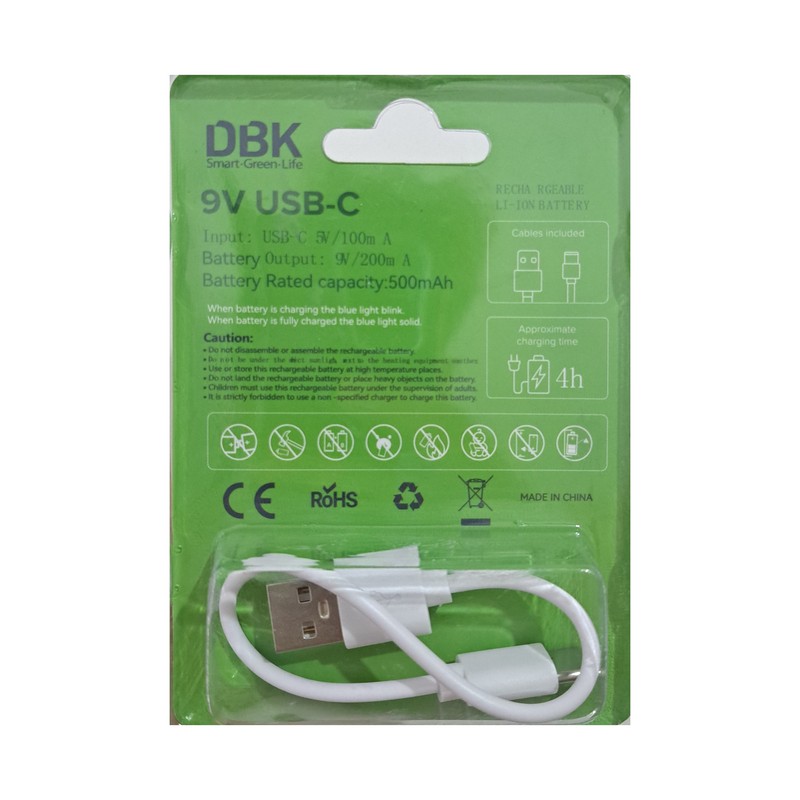 باتری کتابی قابل شارژ دی بی کی مدل USB-TYPE C LI-ION 9Vجدید