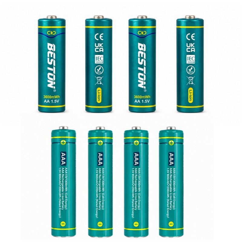 باتری قلمی و نیم قلمی قابل شارژ بستون مدل 1.5V-li-ion بسته 8 عددیجدید