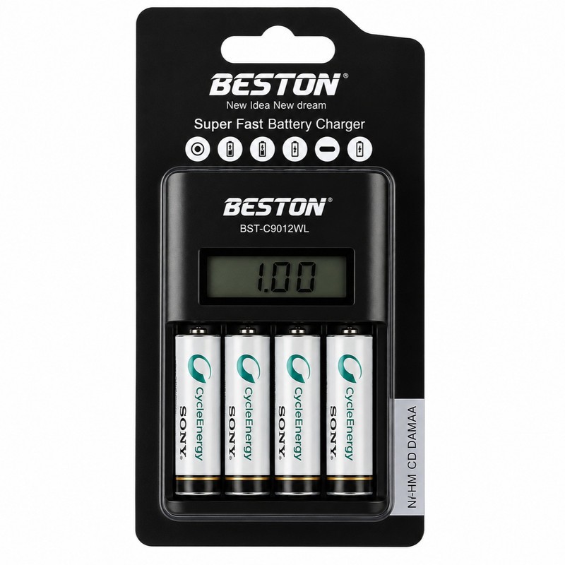 شارژر باتری بستون مدل BST-C9012wl به همراه باتری قلمی قابل شارژ بسته 4 عددیجدید