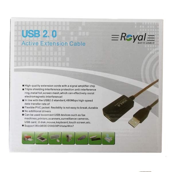کابل افزایش طول USB رویال مدل 037 طول 15 مترجدید
