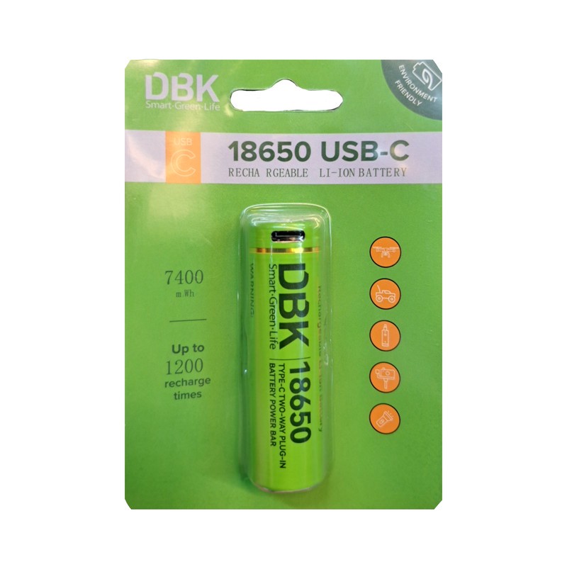 باتری لیتیومی قابل شارژ دی بی کی مدل 18650 USB-C LI-IONجدید
