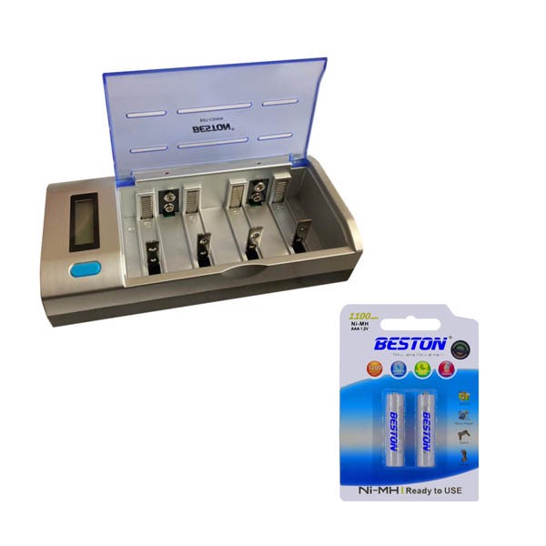 شارژر باتری بستون مدل BST-C906W به همراه باتری نیم قلمی بسته 2 عددیجدید