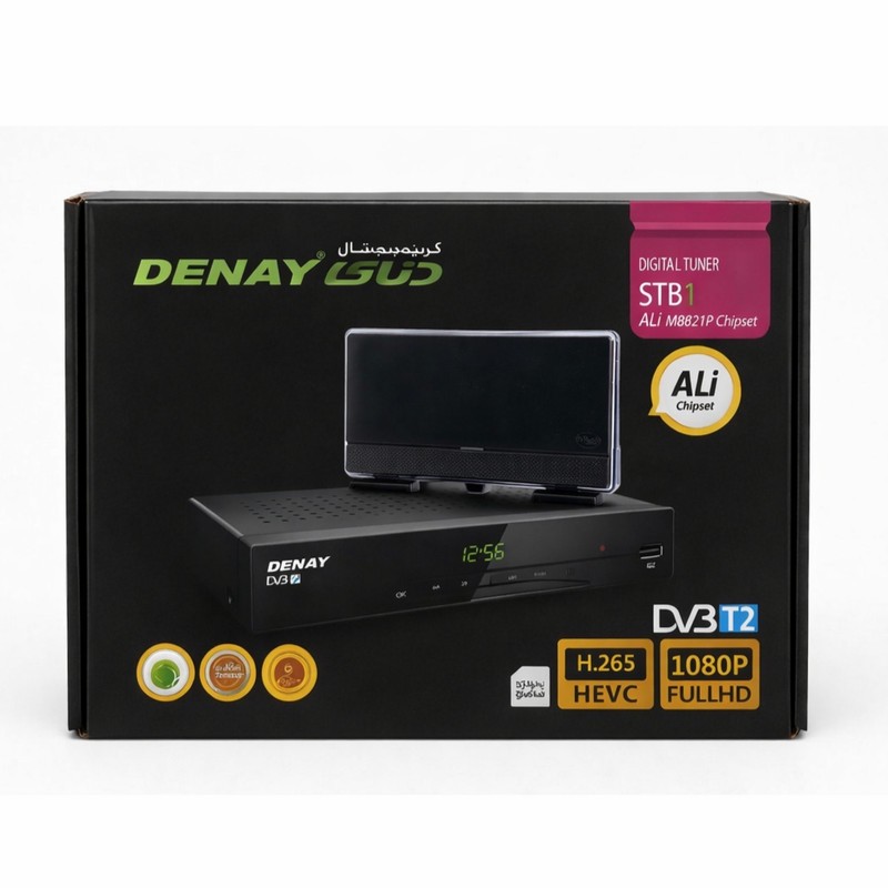 گیرنده دیجیتال دنای مدل HEVC-FULL HD به همراه آنتن رومیزی سیما باخجدید