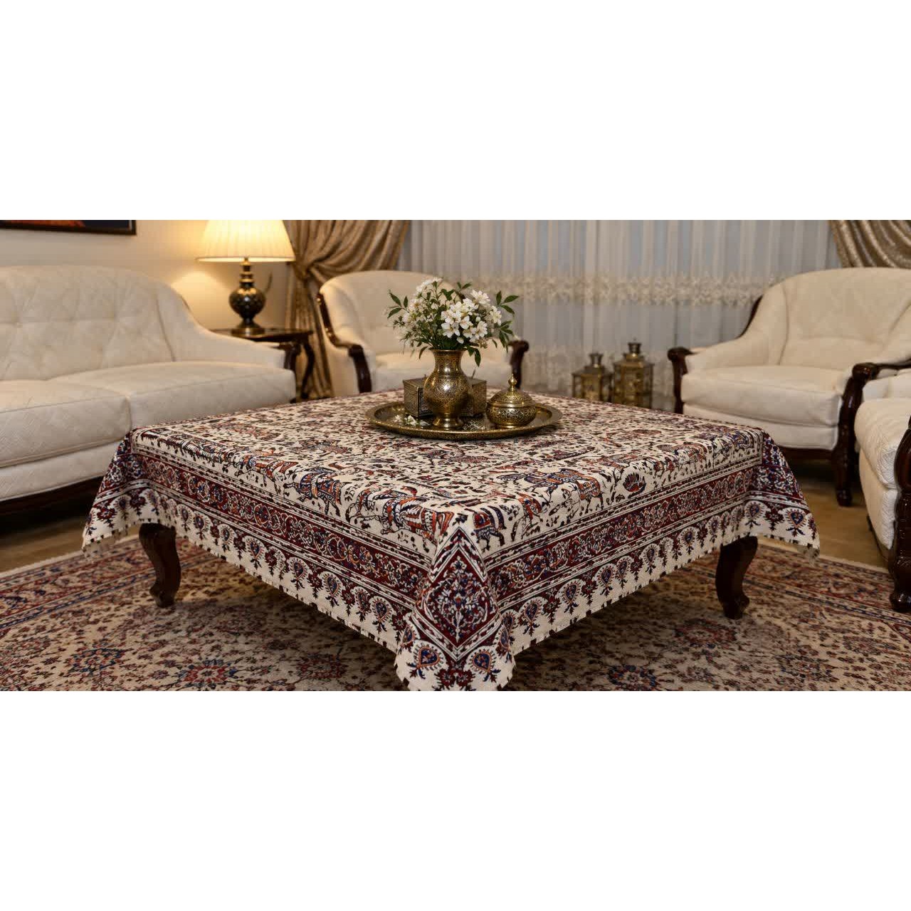 سفره ورومیزی قلمکاری سنتی طرح چوگان یک متریجدید
