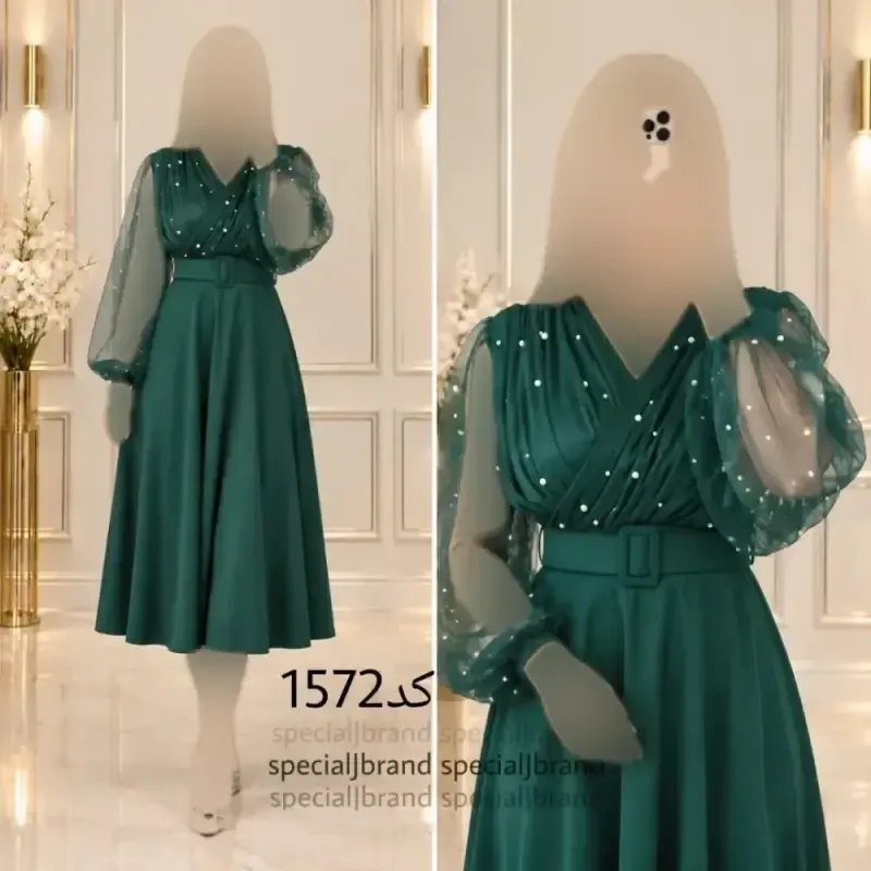 تونیک مجلسی لیبرا جنس غواصی کمربند دار و مروارید پانچیجدید