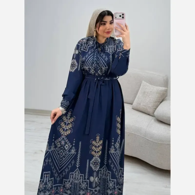 پیراهن ساحلی سنتی زنانه نخی فری سایز سرمهای و کلهغازیجدید