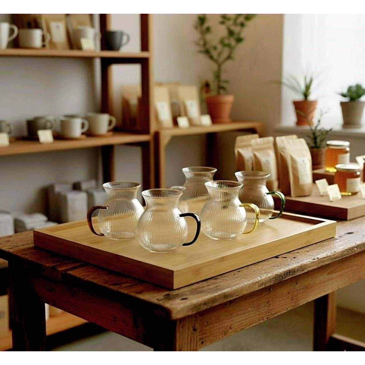 فنجان پیرکس کمر باریک دسته رنگی راه راه بسته 6 عددی 