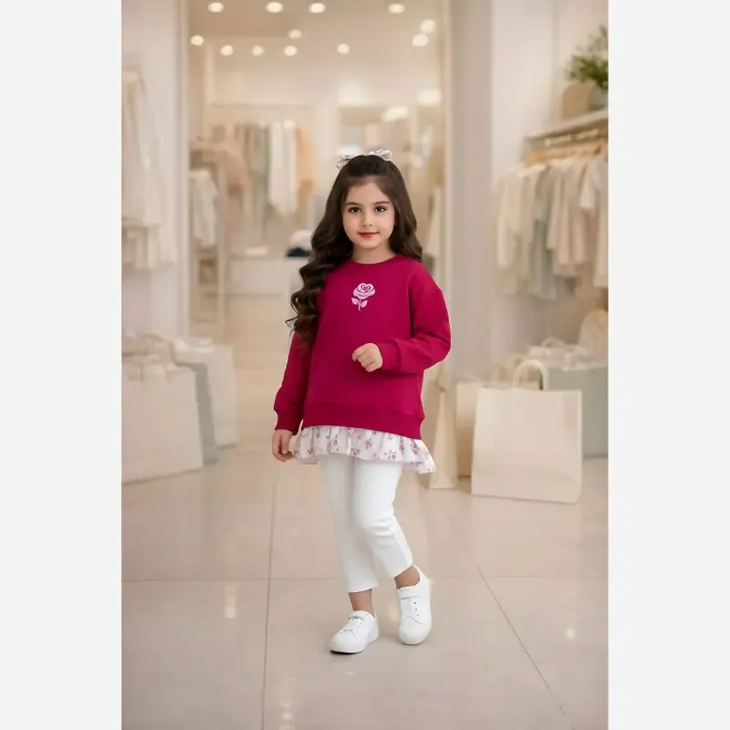 تونیک دخترانه طرح فلاور جنس دورس پنبه مناسب 2 تا 8 سالجدید