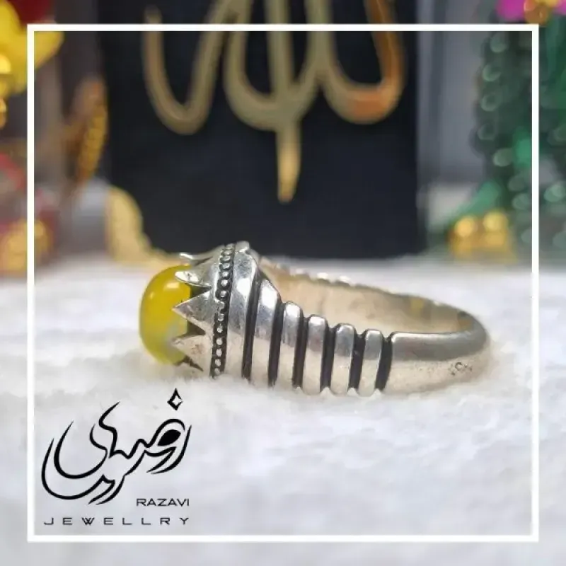 انگشتر نقره مردانه طرح شیر و خورشید با نگین شرف الشمسجدید