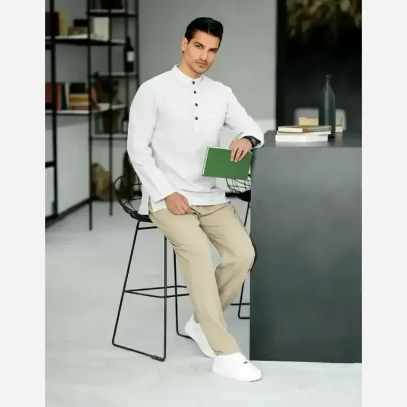 پیراهن مردانه الیاف طبیعی 100 درصد پنبه مدل آرین رنگ سفیدجدید