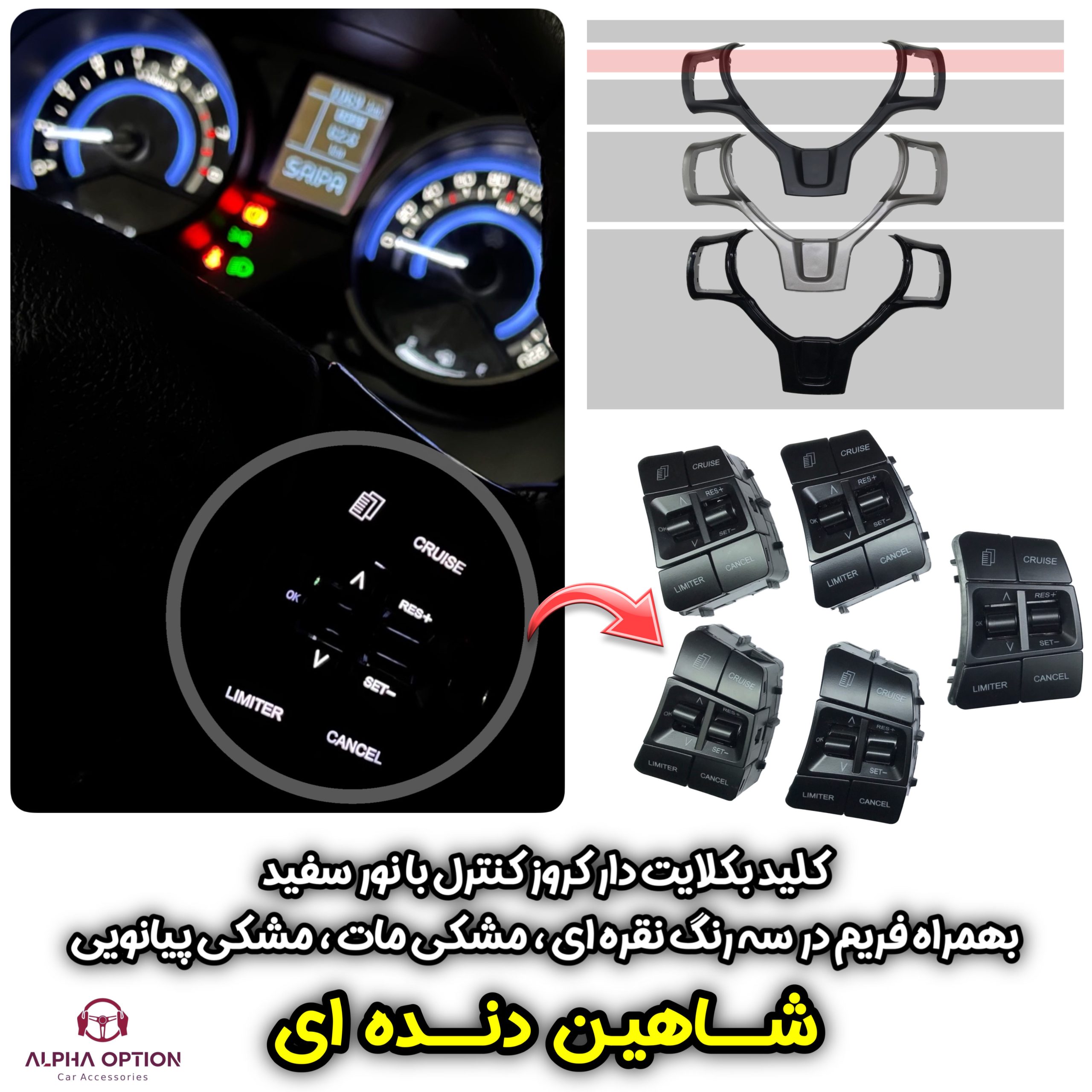 کلید بکلایت دار کروز کنترل به همراه فریم شاهین دنده ای