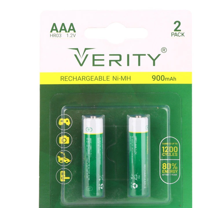 باتری دوتایی نیم قلمی شارژی Verity Rechargeable Ni-MH HR03 AAA 900mAhجدید