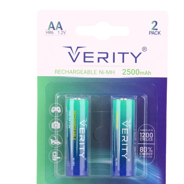 باتری دوتایی قلمی شارژی Verity Rechargeable Ni-MH HR6 AA 2500mAhجدید