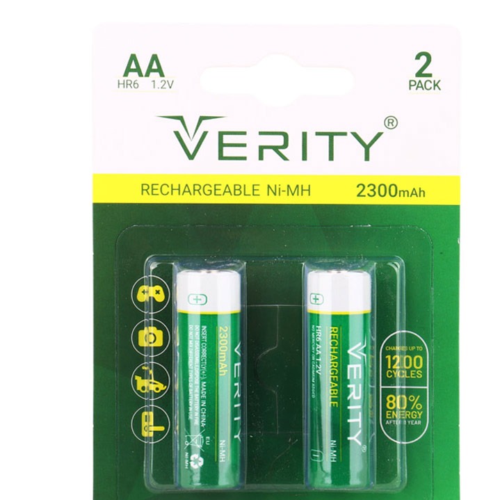 باتری دوتایی قلمی شارژی Verity Rechargeable Ni-MH HR6 AA 2300mAhجدید