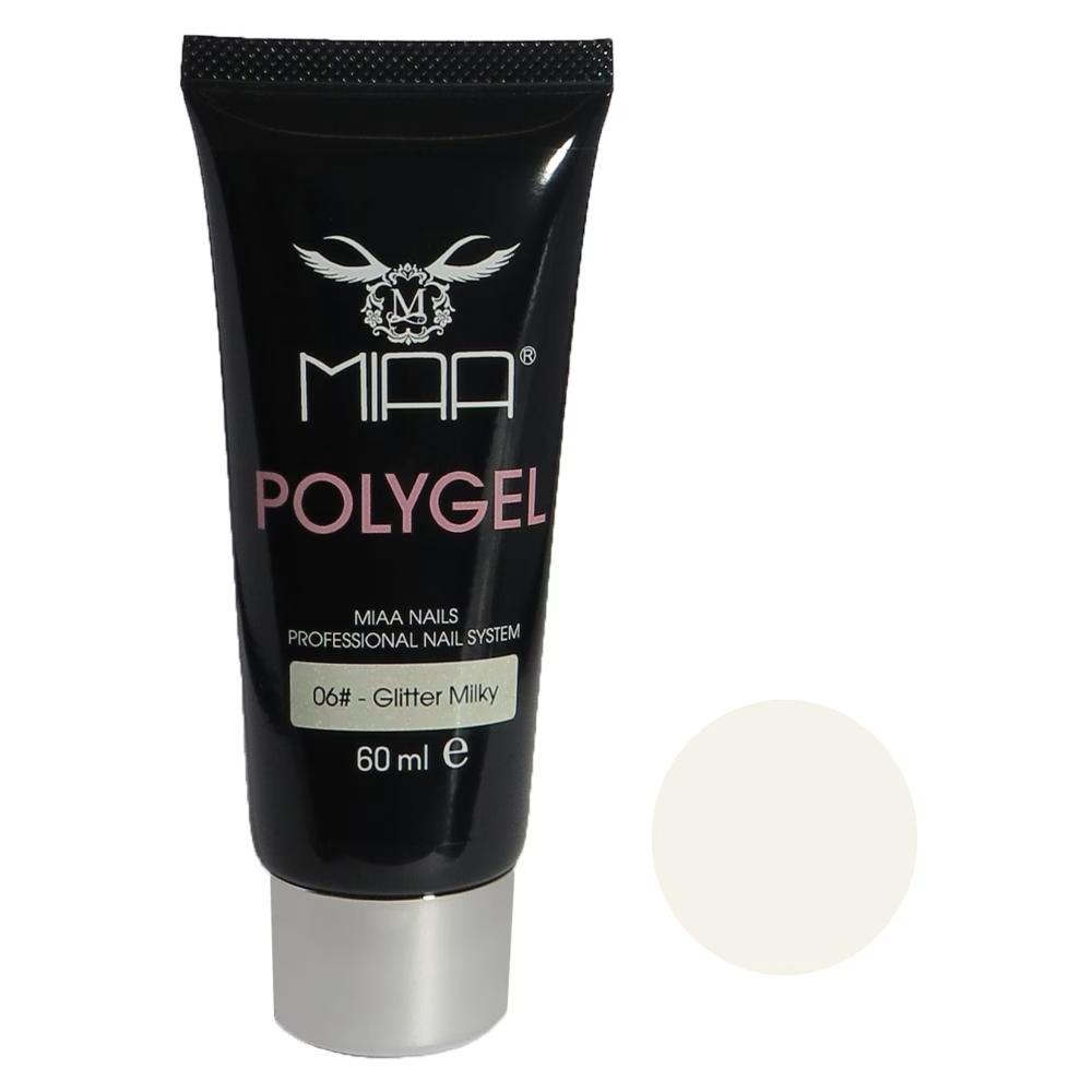 پلی ژل کاشت ناخن میا مدل Glitter milky 06 حجم 60 میلی لیترجدید