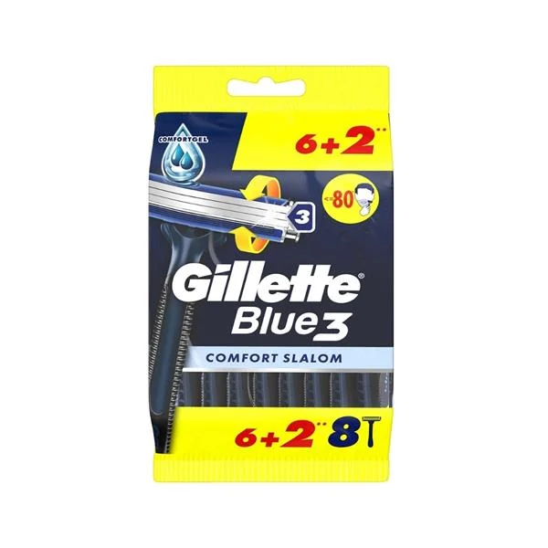 خودتراش مردانه ژیلت مدل Blue3 Comfort Slalom بسته 8 عددی (6+2 هدیه) نارسیس بیوتی