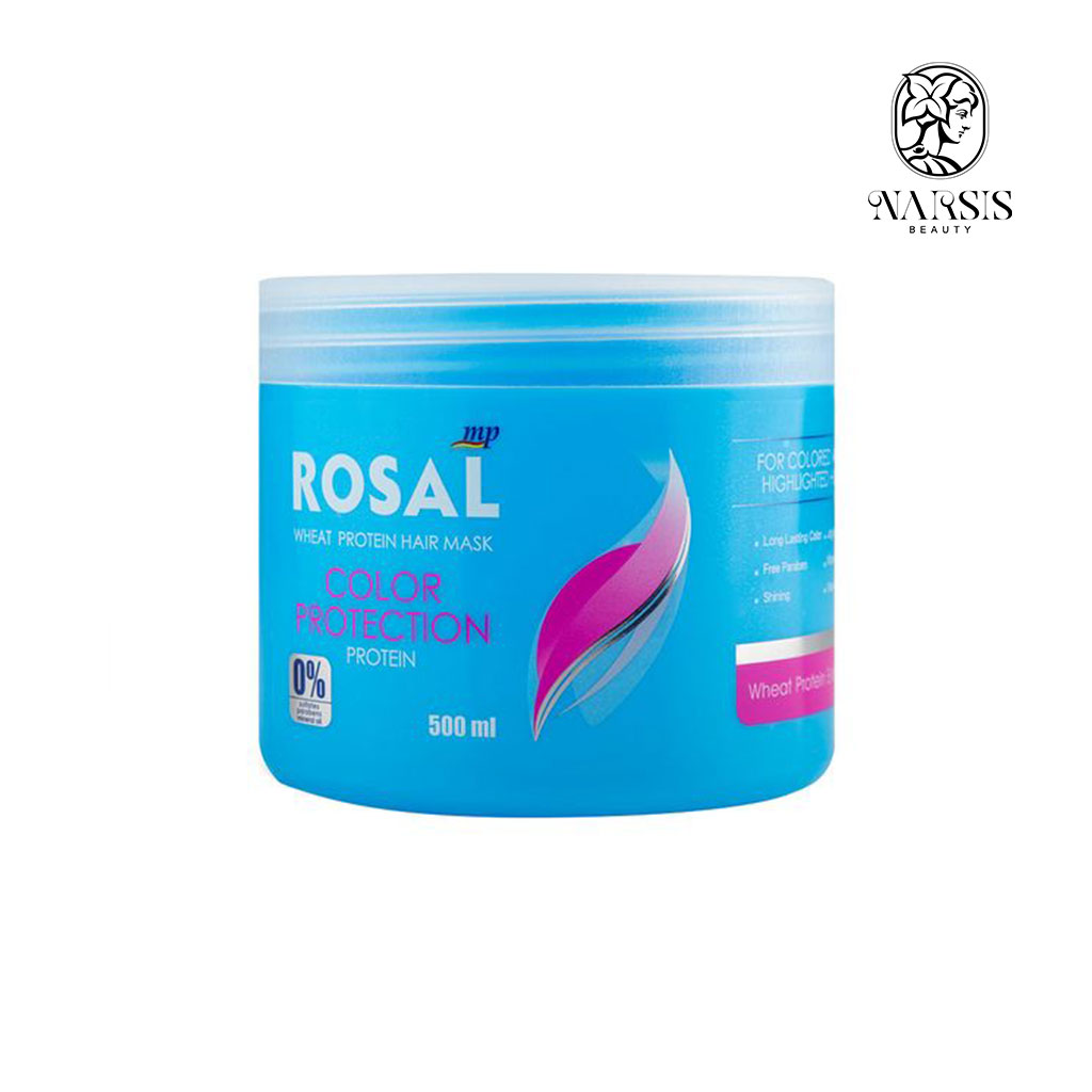  ماسک موی پروتئین گندم تثبیت کننده موهای رنگ شده و هایلایت رزال حجم 500 میلی لیتر نارسیس بیوتی