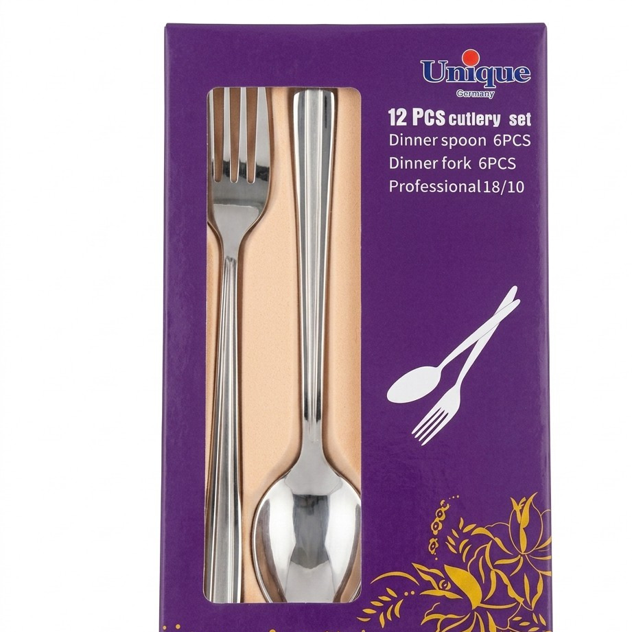 ست قاشق و چنگال 12 پارچه یونیک 18/10 (جعبه بنفش )